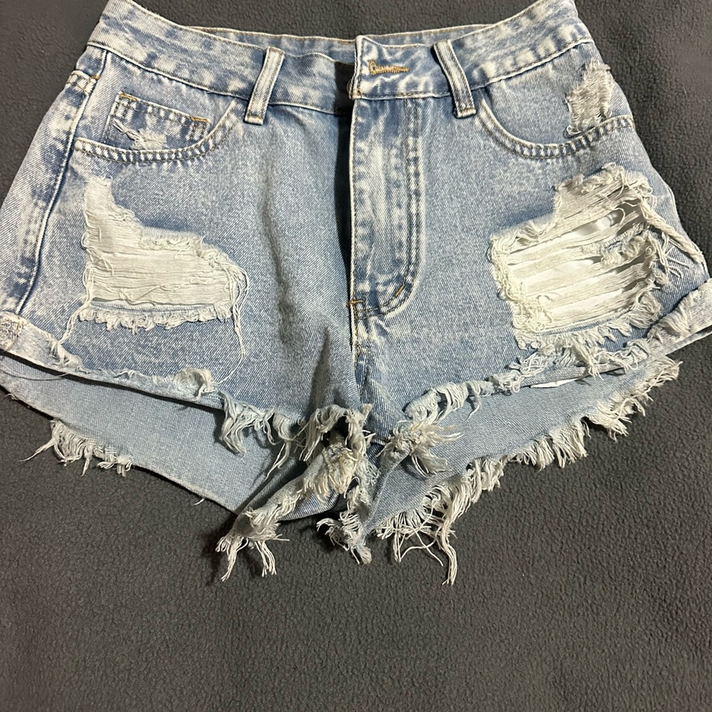 SHEIN Blue Distressed Jean Shorts